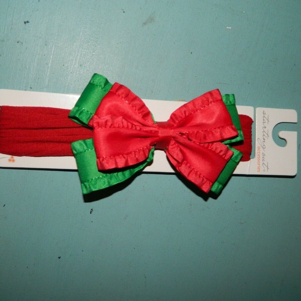 5/$25 Starting Out Accessories Green and Red Bow Headband